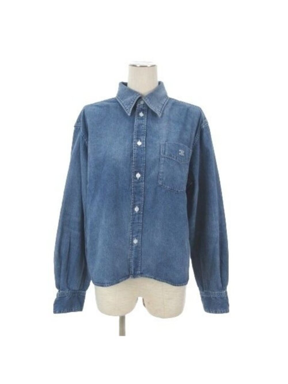 Celine Cotton Denim Shirt Long Sleeve Triomphe Embroidery S Indigo Whisper